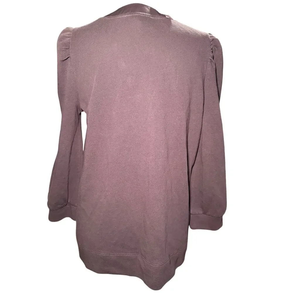 LOFT Gray Button V-Neck Puff Sleeve Tunic Shirt, Cotton Modal Women Medium, NWT